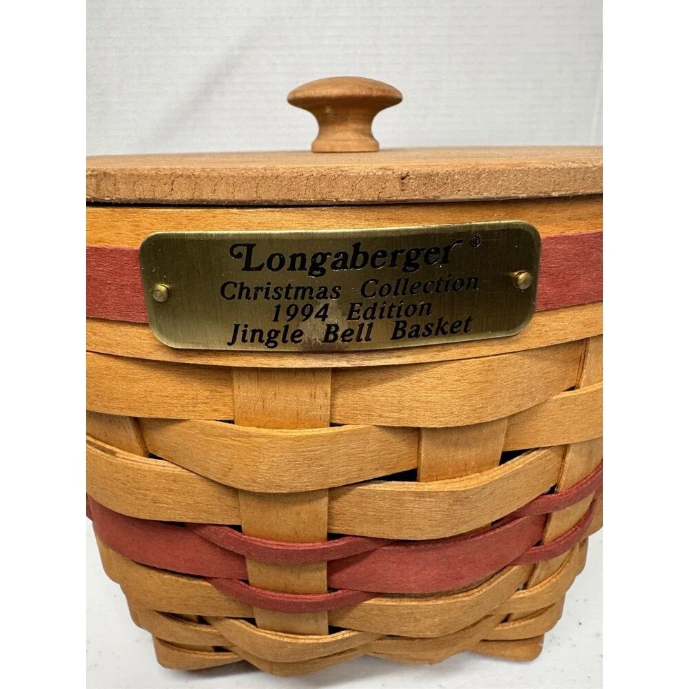 Longaberger Christmas Collection 1994 Jingle Bell Basket with Lid Red Accents